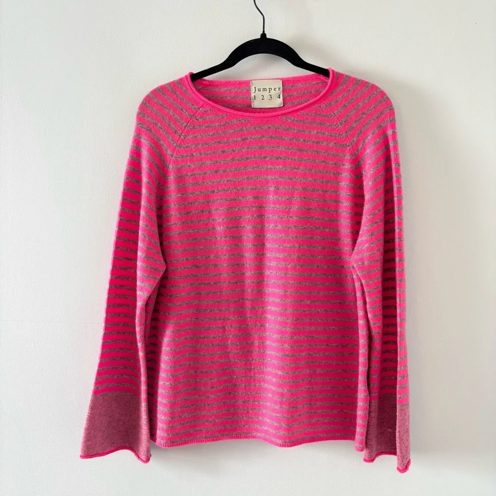 Jumper 1234 Cashmere Sweater Crew Pullover Soft Knit Lightweight Bell Sleeves